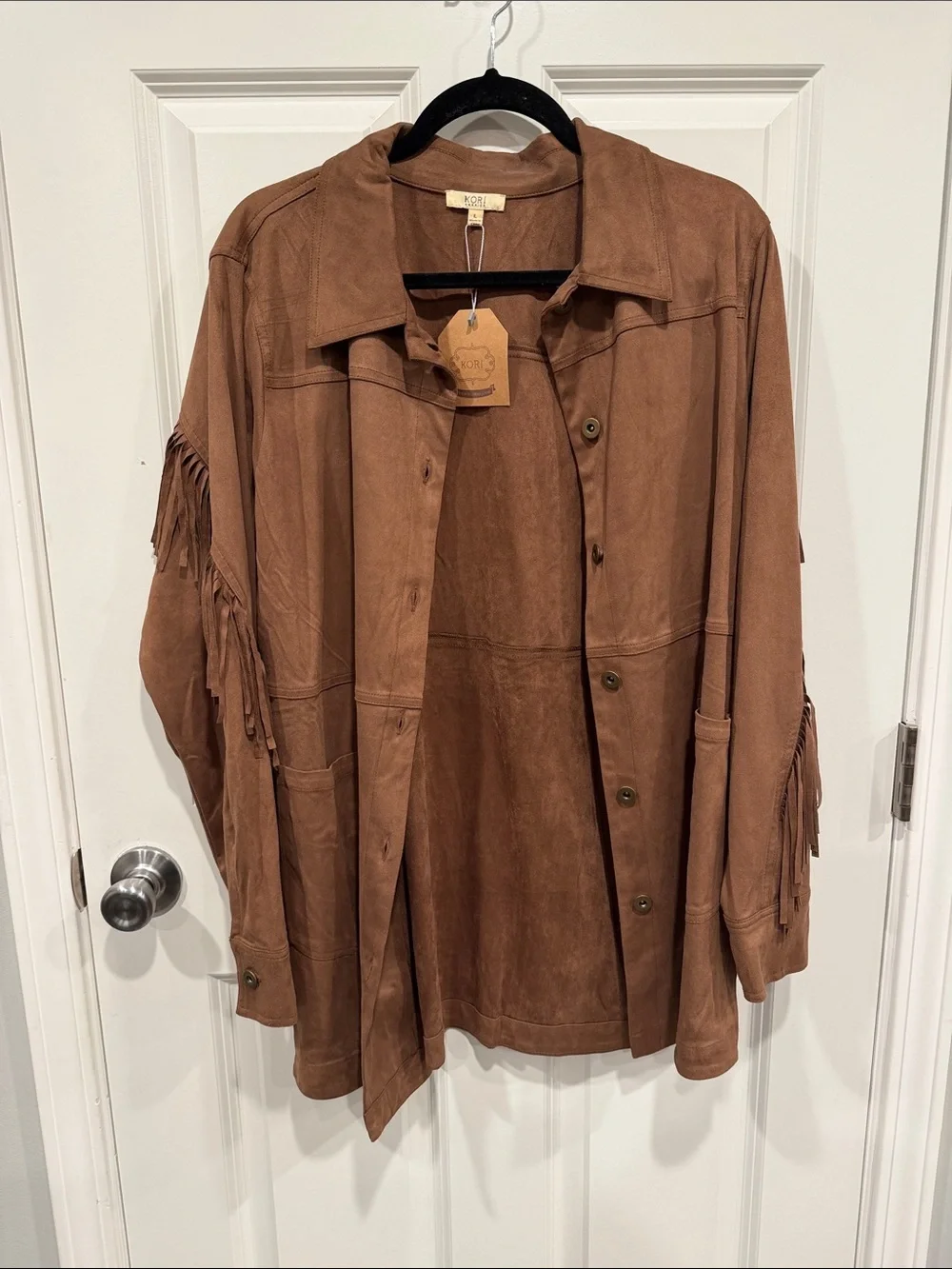 Kori Suede Button-Front Jacket in Brown - Picture 1 of 5